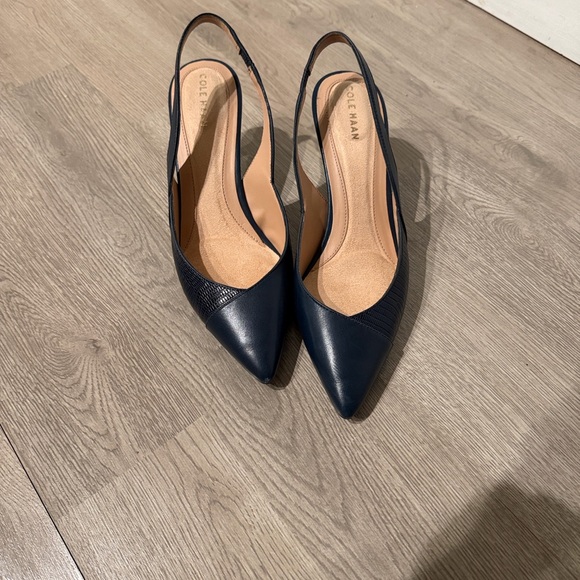 Cole Haan Shoes - Cole Haan Navy Pointed Toe Slingback Pumps